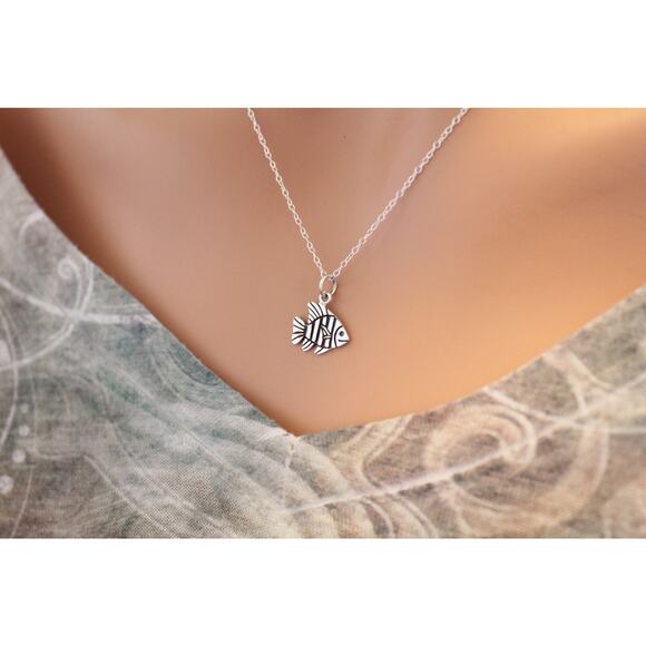 Sterling Silver Tropical Fish Charm Necklace, Tropical Fish Necklace - Picture 3 of 3